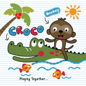 Monkey riding on crocodile's back.jpg